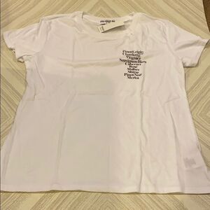 Suburban Riot White T-Shirt with a List of Wine, Size XS